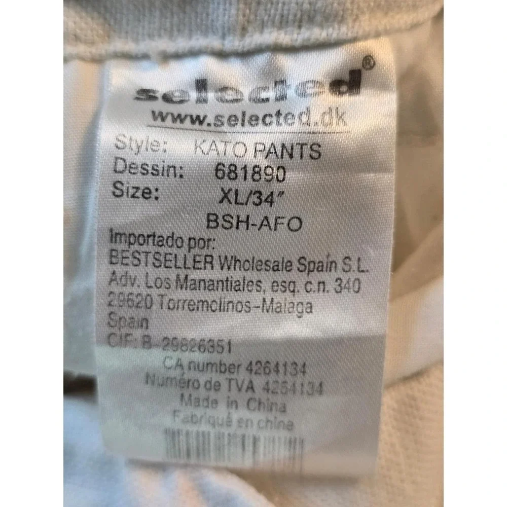 Selected Kato Pants Mens XL 34 White Linen Blend Drawstring Coastal Old Money